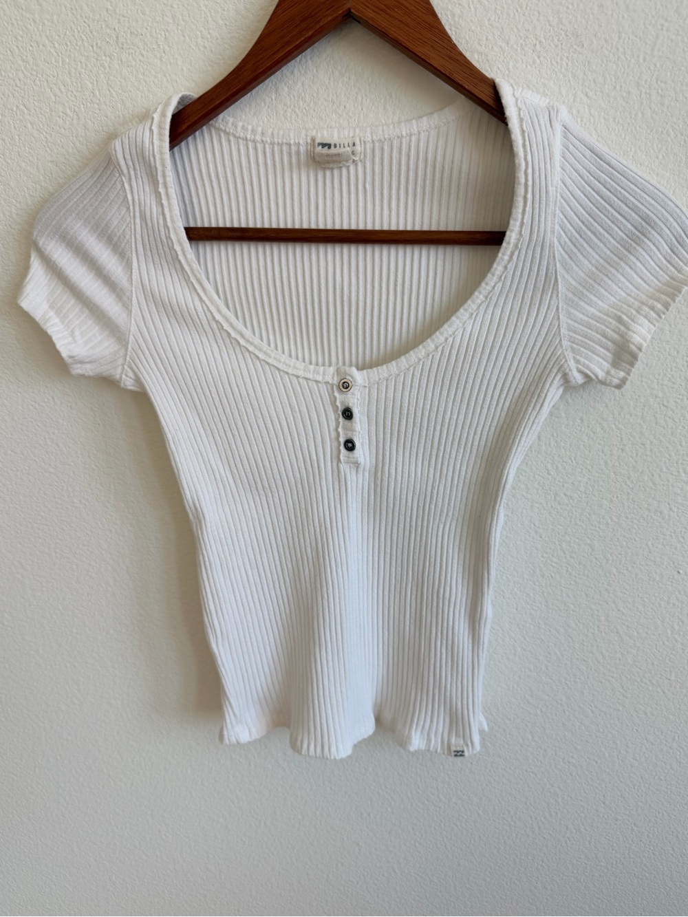 Billabong White Ribbed Scoop Henley Tee